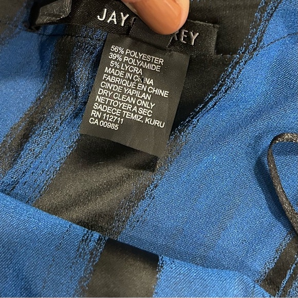 Jay Godfrey Blue Black Stripe One Shoulder Sleeveless Asymmetrical Dress Size 2 - Picture 5 of 7